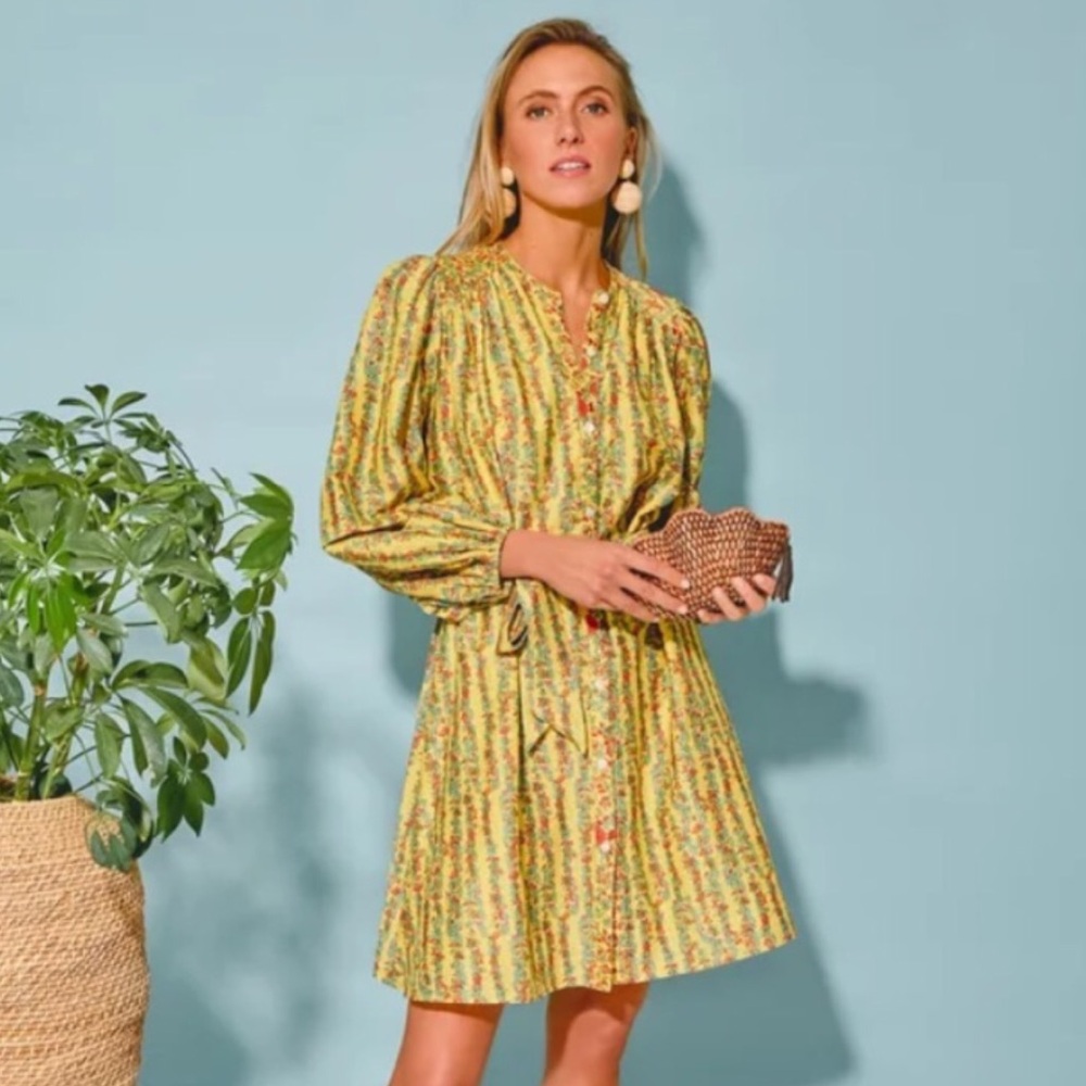 Roller Rabbit yellow green floral dress XL